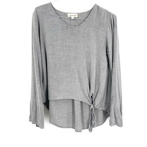 Anthropologie Cloth & Stone Gray Side Tie Bell Sleeve High Low Tunic Top